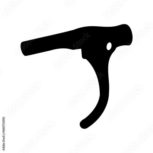 A black silhouette image of a bicycle brake lever on white backdrop