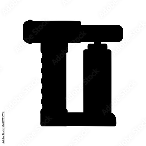 Silhouette illustration of a power tool or machine with handle and attachment