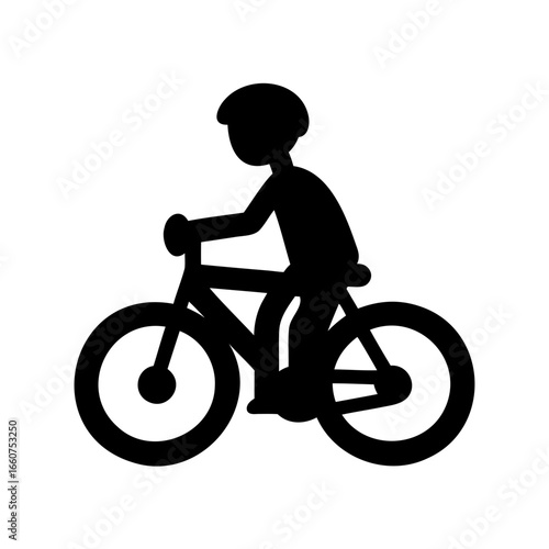 Simple Silhouette of Person Riding a Bicycle with a Helmet On Head
