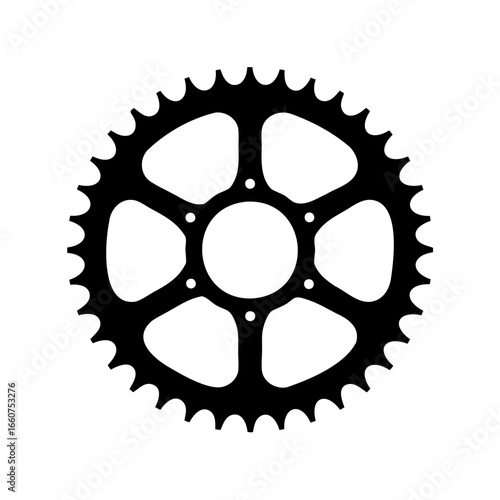 Black and white illustration of a chainring or gear used on bicycles