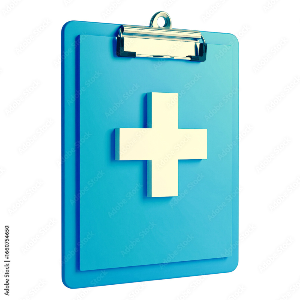 Fototapeta premium 3D Medical Clipboard with a White Cross, Health and First Aid Symbol