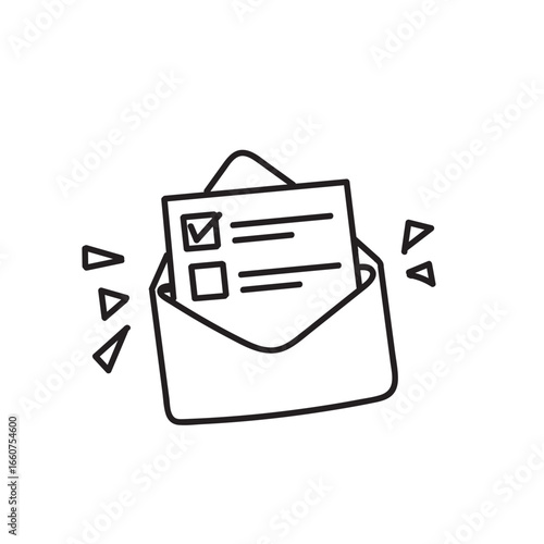 survey vote with mail envelope illustration in doodle hand drawing