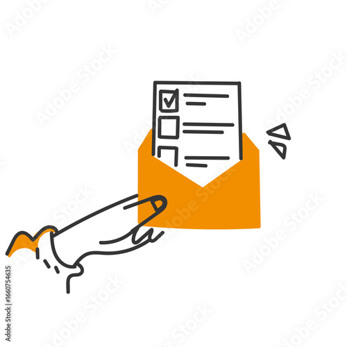 survey vote with mail envelope illustration in doodle hand drawing