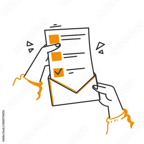 survey vote with mail envelope illustration in doodle hand drawing