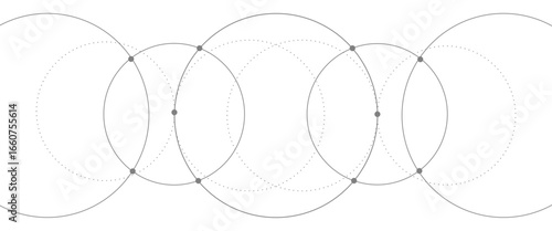 Vector graphic design element with with overlapping circles, dots and dashed circles science and connection concept