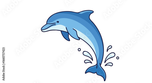 Illustrative dolphin leaping joyfully from the sea, simple cartoon aquatic art, expressing the freedom of marine life, in a playful depiction