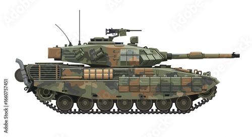 Camouflaged Tank Illustration with Detailed Design for Military and Defense Applications in Vector Format for Versatile Use