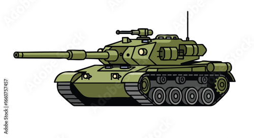 Illustrated armored tank vehicle, showcasing its formidable presence with intricate details and a stylized design, ready for battleground situations