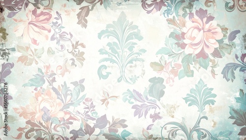 Wallpaper Mural Old vintage floral wallpaper pattern, distressed texture, faded pastel colors Torontodigital.ca