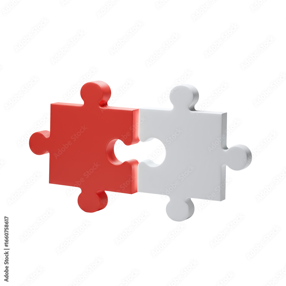 Obraz premium Red and White Puzzle Pieces Connected Integration Solution