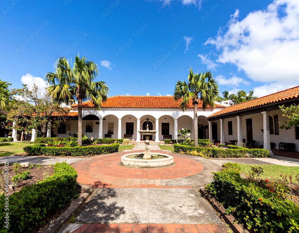 Naklejka premium Sunny courtyard with a historic building