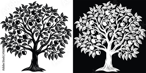 Stunning apple tree illustration with bountiful fruit, perfect for harvest, nature, or autumn themes