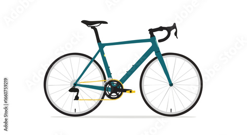 Teal road bike illustration on a white background with minimalist design and clean lines highlighting bicycle culture and active lifestyle concepts