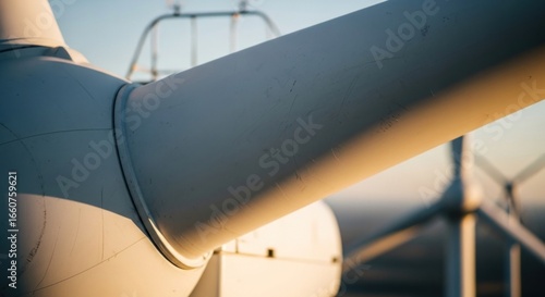 Giants of Clean Energy: Wind Turbine Blade in Warm Sunset Glow