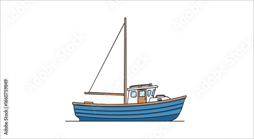 Charming Blue Fishing Vessel Illustration: A Nautical Adventure on the Watery Expanse of the Sea