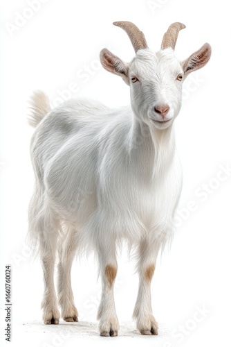 White goat posing with horns on white background