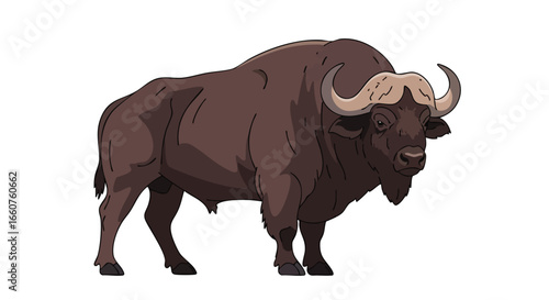 A robust gaur illustration, highlighting the animal's strength and natural beauty with digital artwork that focuses on details and aesthetic appeal