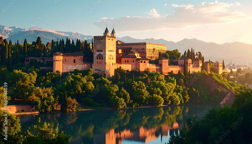 Fototapeta premium Alhambra Sunset with Granada, and Spain.