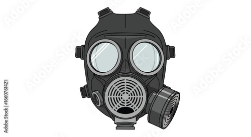 Drawn representation of a gas mask, portraying a sense of safety and preparedness against airborne hazards for various emergency situations