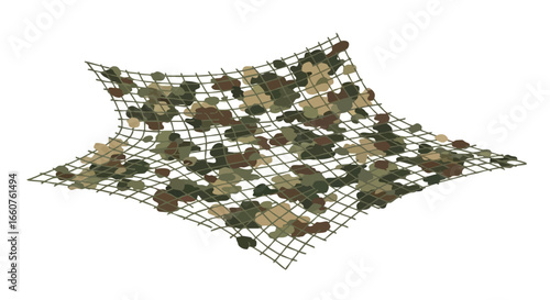Camouflage netting graphic artwork illustrating concealment and strategic military design crafted with digital precision and artistic vision in a