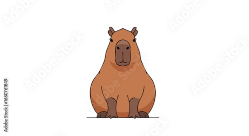 Charming Capybara Cartoon Illustration with a Gentle Expression set against a Clean White Background
