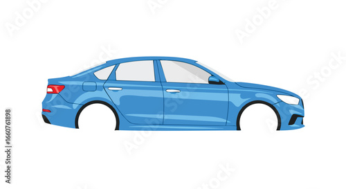 Illustrative azure family vehicle rendering presents a side angle on a plain white surface showcasing sleek car design for promotional materials and