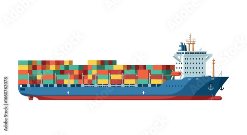 Illustration of a Cargo Ship Carrying Multicolored Containers for Global Shipping and Transportation Activities