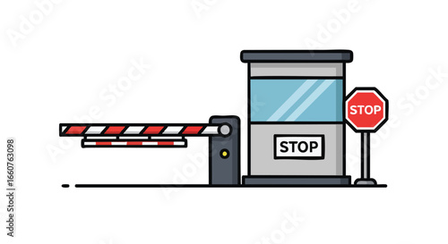 Stylized Toll Booth with Stop Sign and Lowered Barrier for Traffic Control Concept 1