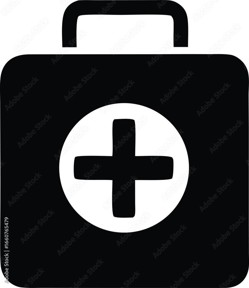 Obraz premium Medical first aid kit symbol icon clean silhouette for healthcare emergency preparedness and medical supplies