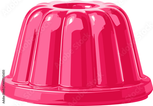 Colorful pink gelatin dessert shaped in a traditional mold isolated on transparent background. Vector illustration.