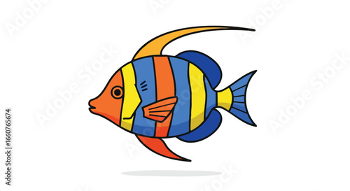 Vibrant stripes adorned this whimsical, cartoon fish, creating a captivating ocean drawing and an enchanting aquatic illustration