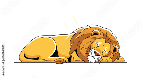 Charming cartoon lion peacefully dozing off for a tranquil nap on a pristine white background. This serene illustration is perfect for children's