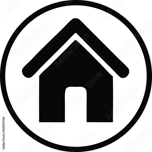 Simple black house icon inside a circle symbolizing home entrance and welcome in digital interfaces and websites