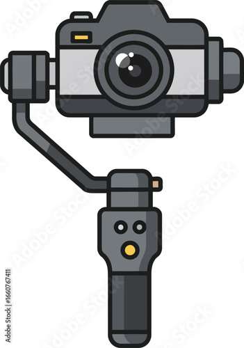 Camera Gimbal stabilizer Icon Vector, a DSLR camera mounted on a handheld gimbal .