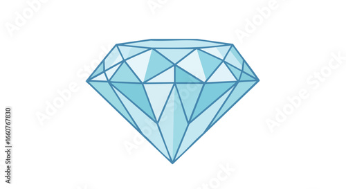 Stylized light blue diamond vector illustration with geometric facets and clean outline forming an elegant design element for various creative