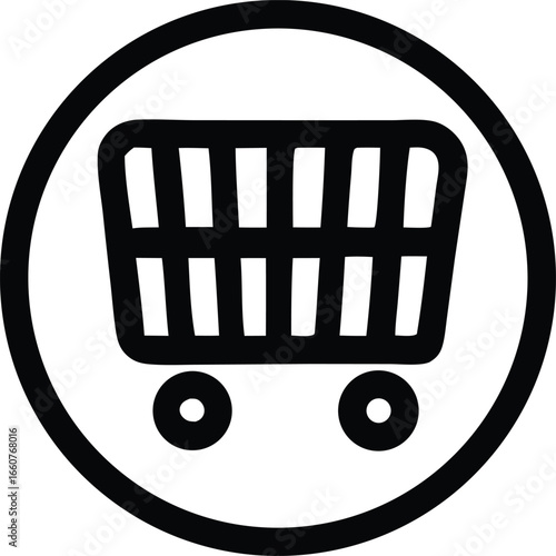 Simple shopping cart icon symbol inside circle for online stores e-commerce websites retail businesses and digital commerce