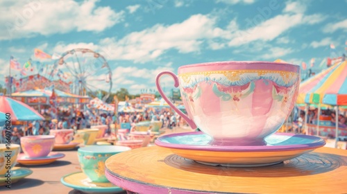 Pastel teacup at spinning fairground ride