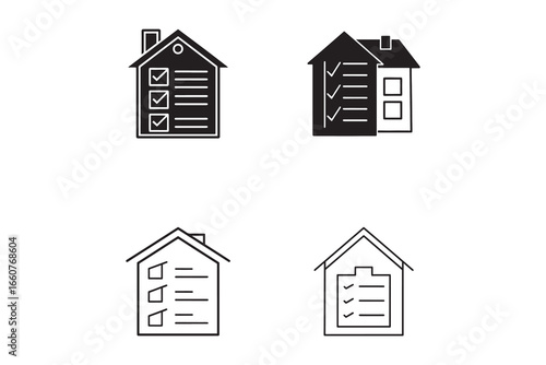 House Inspection Checklist Icons Representing Real Estate Evaluation and Property Assessment for Home Buyers and Sellers