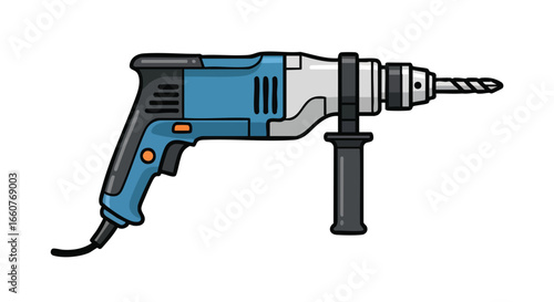 Illustrated Power Drill: A Versatile Tool for Construction and Home Improvement Projects isolated over a white background perfect for design and