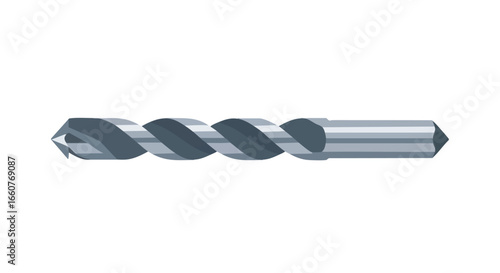 Detailed Vector Illustration of a Metal Drill Bit Against a Clean White Background, Tool for Construction and Carpentry, Precisely Crafted