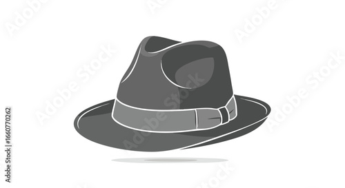 Stylish gray fedora hat artwork, a classic headwear accessory with a contemporary monochrome presentation for versatile designs