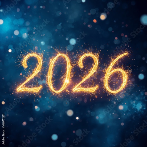 Sparkling golden year 2026 number against a dark cosmic background