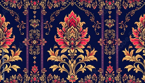 Damask Floral Pattern Textile Design.