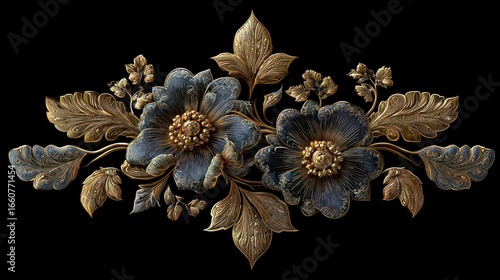 Ornate floral design, gold and blue