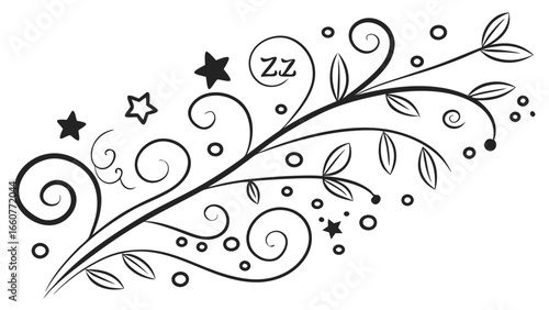 Sleepy stars and zzz, cute cartoon design elements for night time or dream projects, decorative vector illustration, graphic art