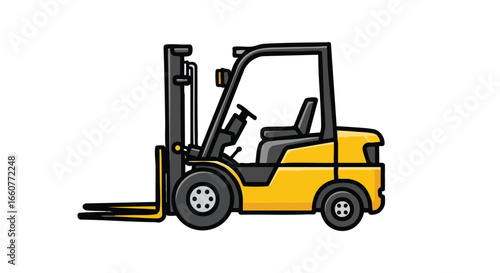 A Stylized Yellow Forklift Truck Illustration for Logistics and Industrial Applications,Depicting heavy equipment operations and warehouse