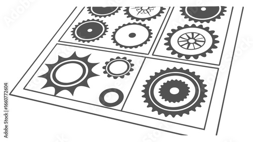 Illustration of gears and cogs, perfect for adding a touch of industrial chic to your designs with its mechanical and technical style