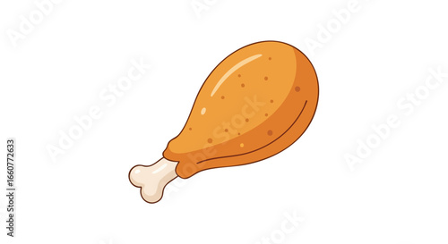 Cartoon Illustration of a Crispy Fried Chicken Drumstick on a White Background, Perfect for Food Blogs and Culinary Projects