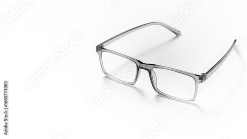 wide screen grey eye glasses frame isolated on a white background