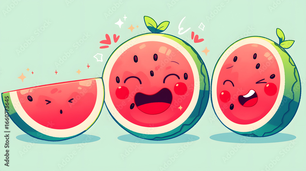 Fototapeta premium laughing watermelon monster sticker flat vector